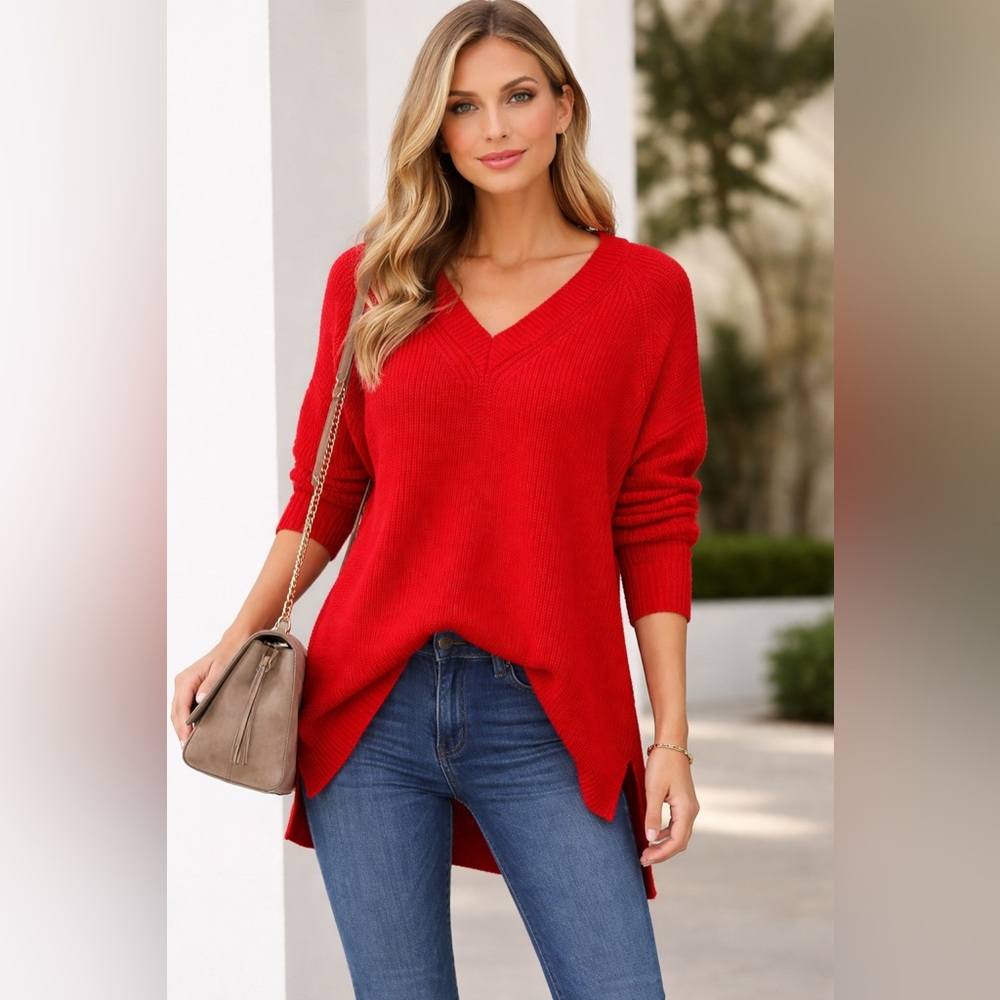 Ultra Flirt Bold Red V-Neck Sweater
